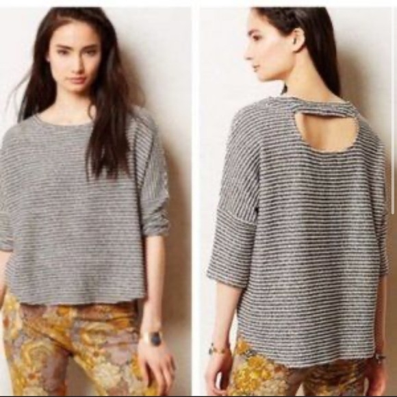 Anthropologie Sweaters - Deletta | Black & White Stripped Sweater | Textured | Keyhole Back | size M